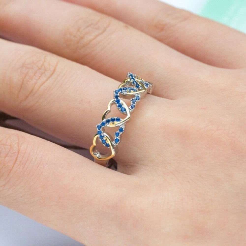 925 Silver Two Tone Sapphire Ring New - Picture 2 of 2